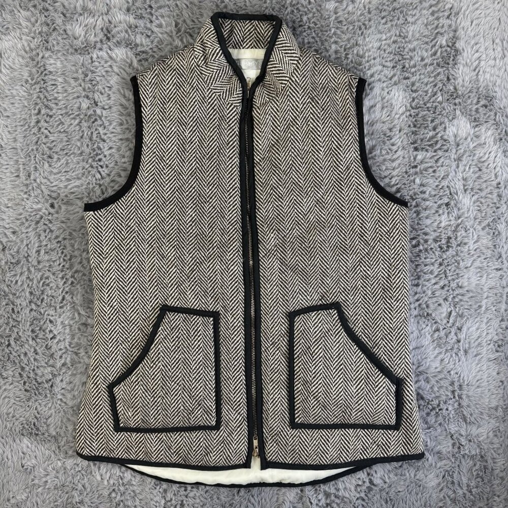 Womens L Lined Brown Black Herringbone Wool Blend Vest Horse Equestrian Full Zip